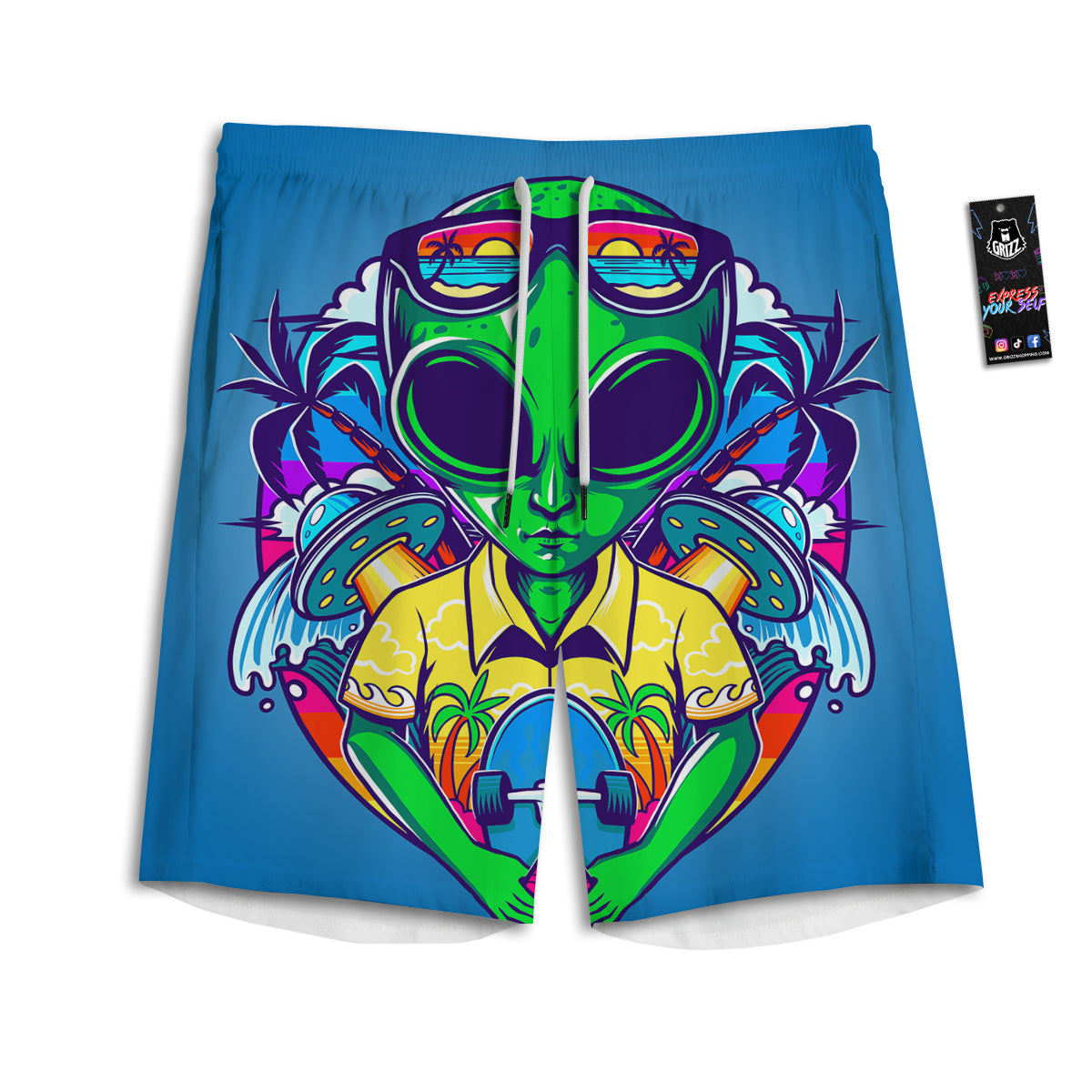 Alien Summer Beach Print Men's Athletic Shorts