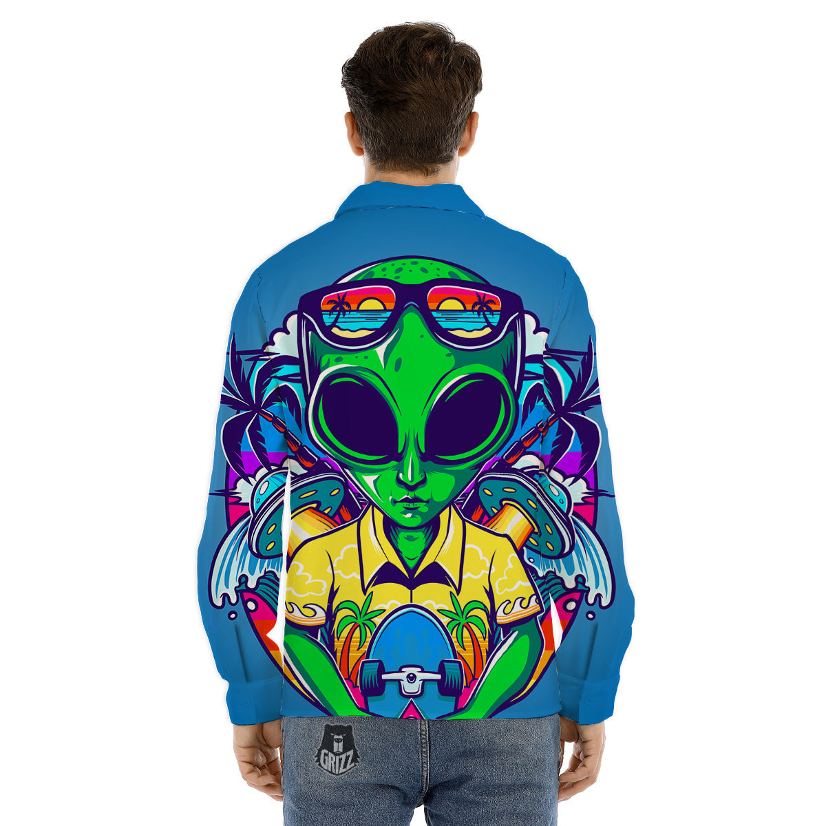 Alien Summer Beach Print Men's Dress Shirts-grizzshop