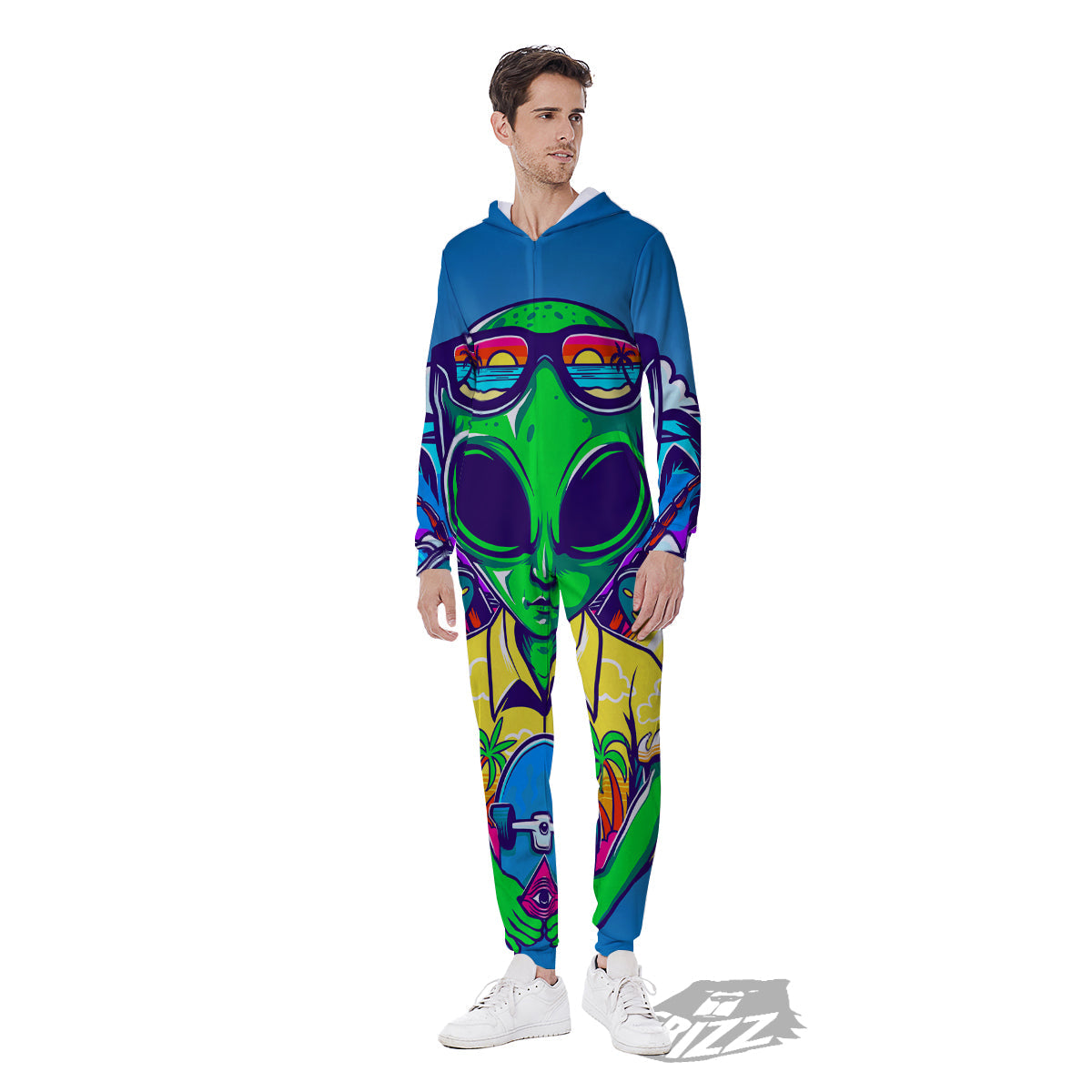Alien Summer Beach Print Men's Jumpsuit-grizzshop