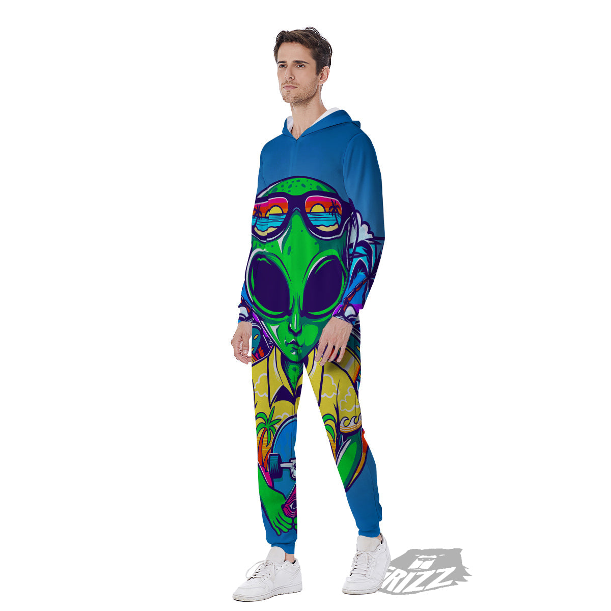 Alien Summer Beach Print Men's Jumpsuit-grizzshop