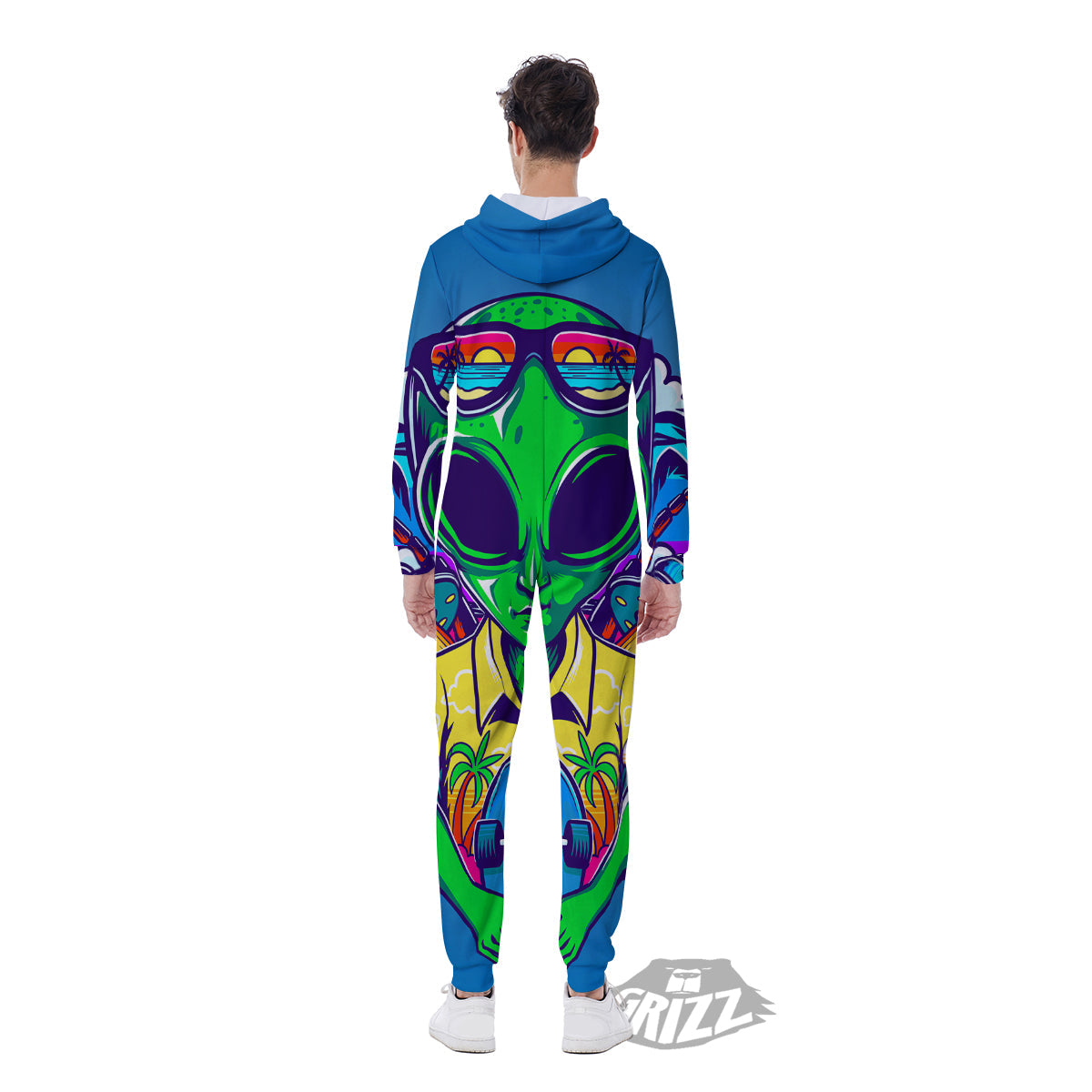 Alien Summer Beach Print Men's Jumpsuit-grizzshop