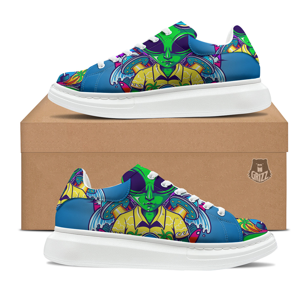 Alien Summer Beach Print Platform Shoes-grizzshop