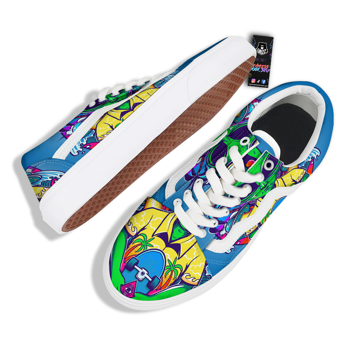 Alien Summer Beach Print Skate Shoes-grizzshop