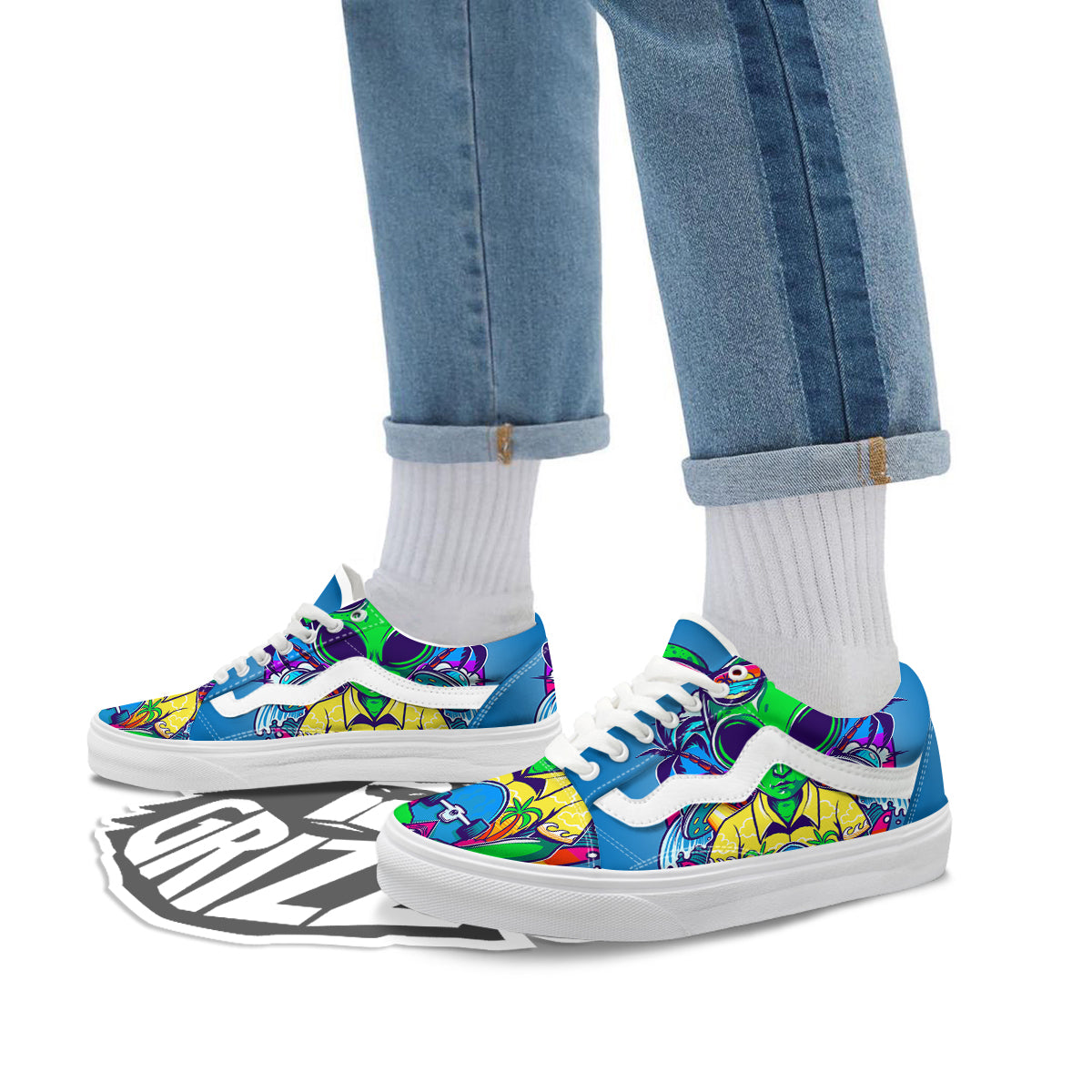 Alien Summer Beach Print Skate Shoes-grizzshop