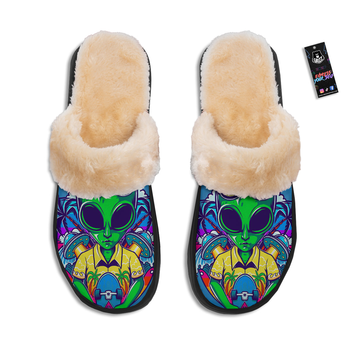 Alien Summer Beach Print Slippers-grizzshop