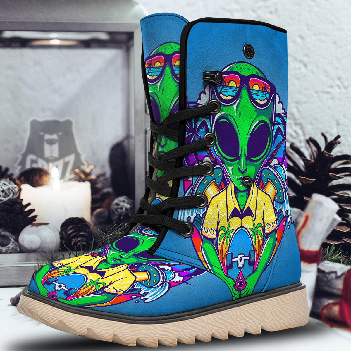 Alien Summer Beach Print Snow Boots-grizzshop