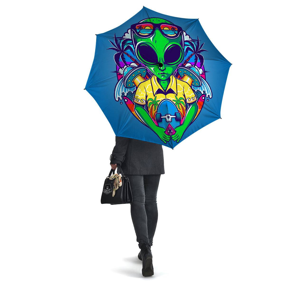 Alien Summer Beach Print Umbrella-grizzshop