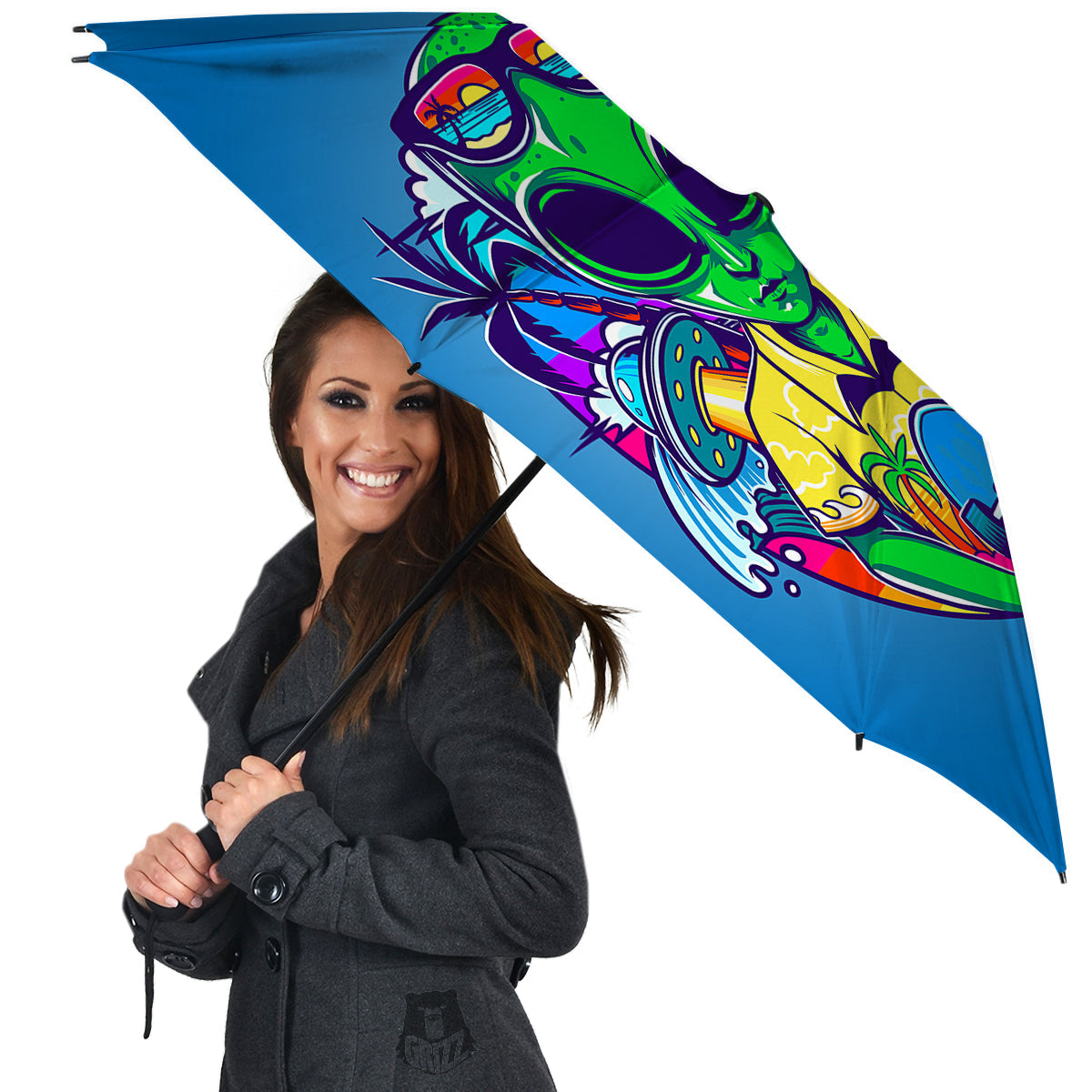 Alien Summer Beach Print Umbrella-grizzshop