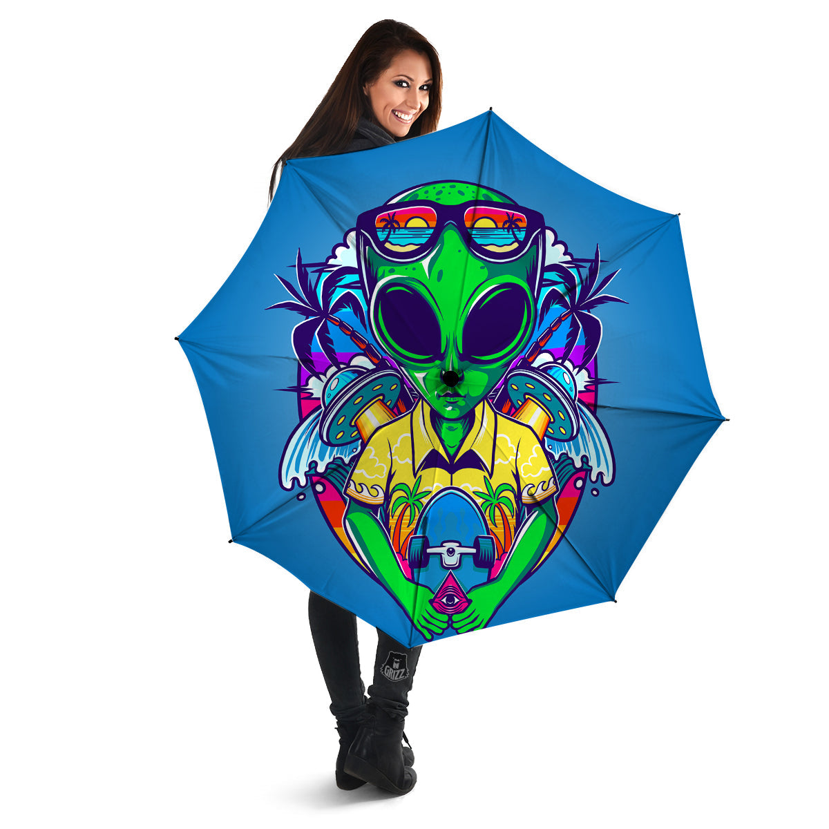 Alien Summer Beach Print Umbrella-grizzshop