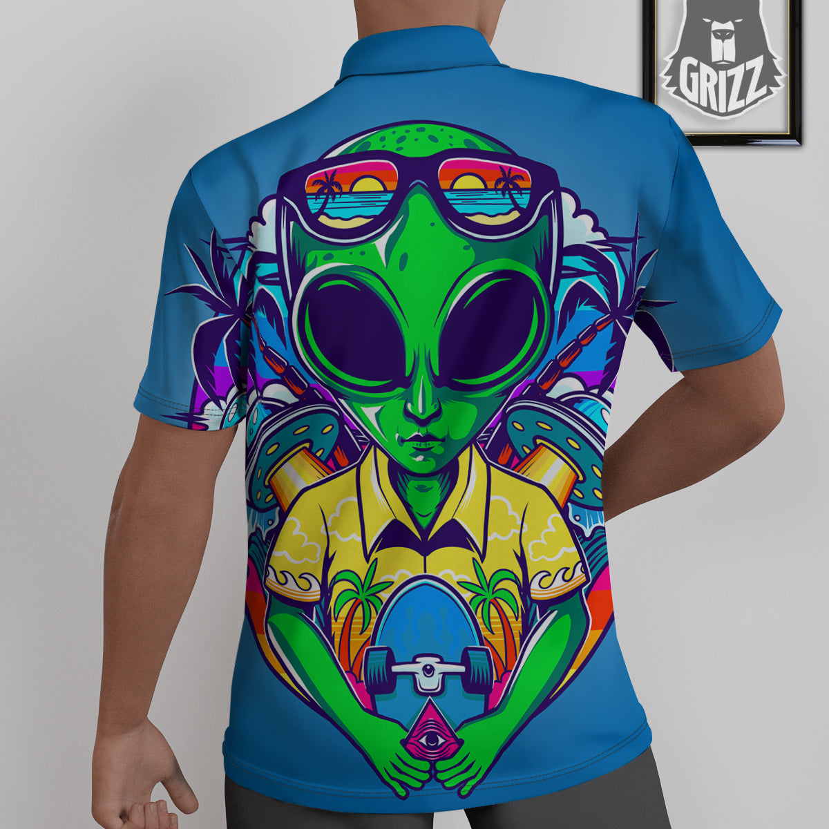 Alien Summer Beach Print Untucked Shirts-grizzshop