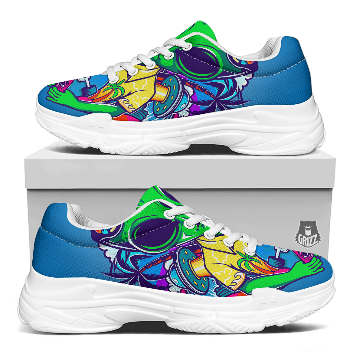 Alien Summer Beach Print White Chunky Shoes-grizzshop