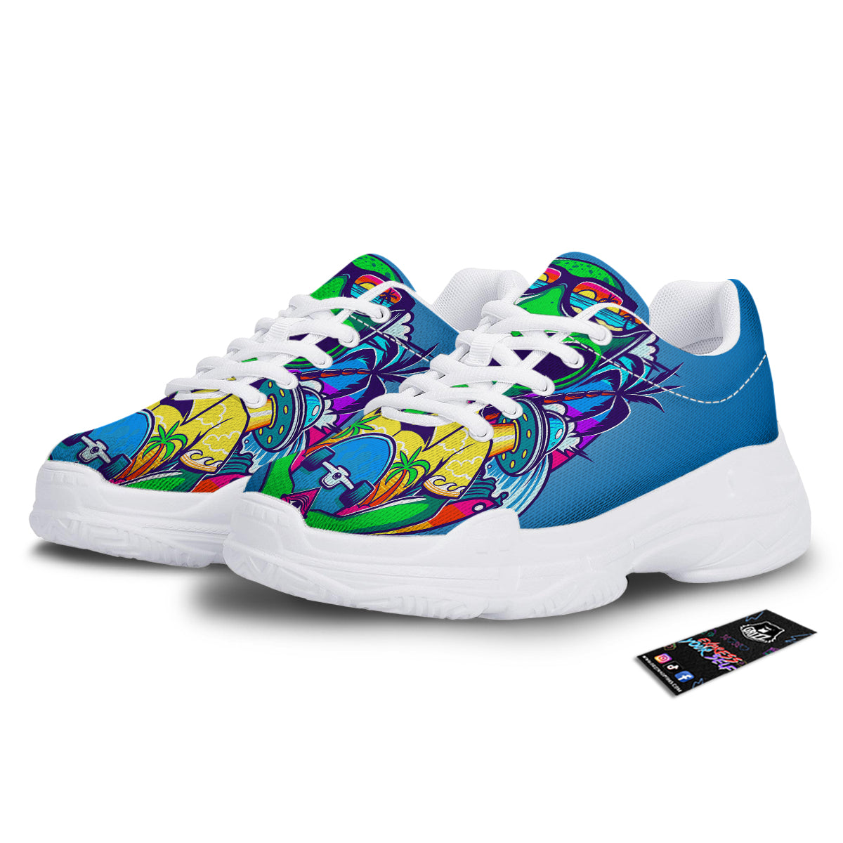 Alien Summer Beach Print White Chunky Shoes-grizzshop