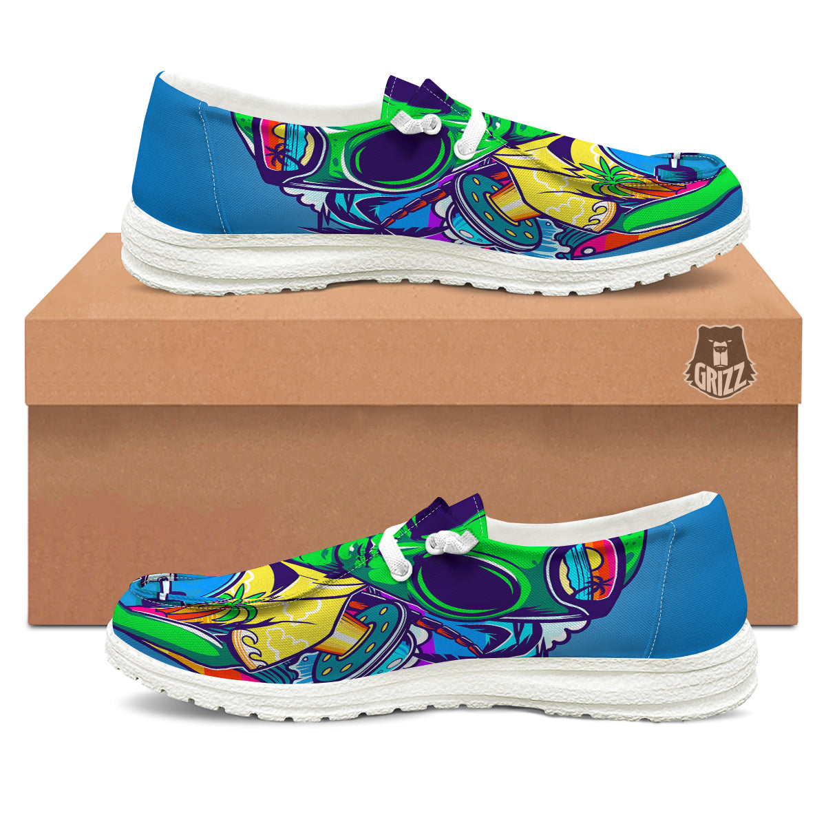 Alien Summer Beach Print White Loafers-grizzshop
