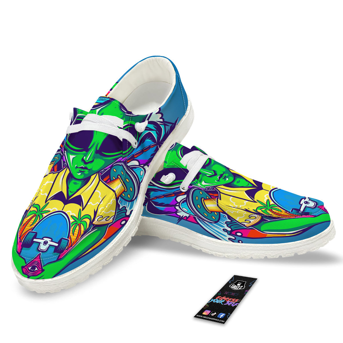 Alien Summer Beach Print White Loafers-grizzshop