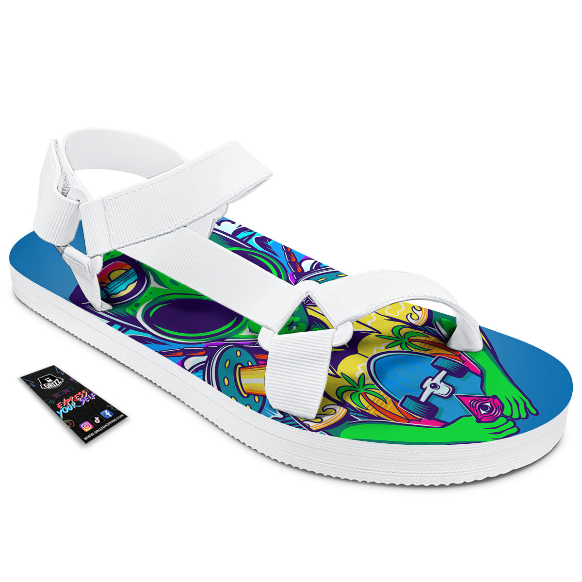 Alien Summer Beach Print White Open Toe Sandals-grizzshop