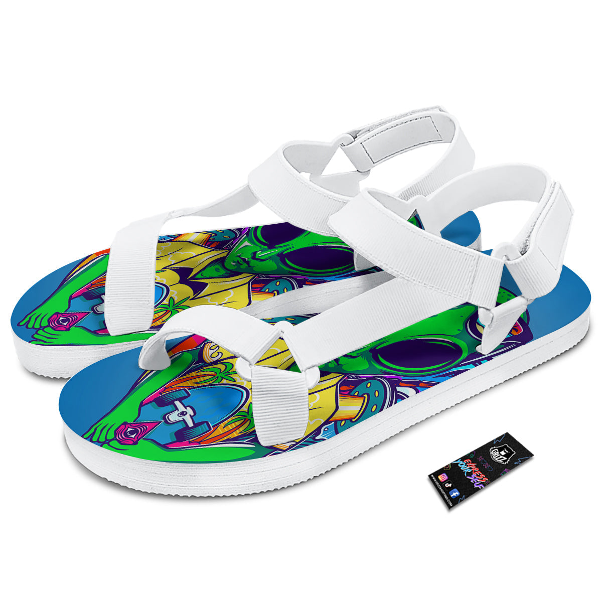 Alien Summer Beach Print White Open Toe Sandals-grizzshop
