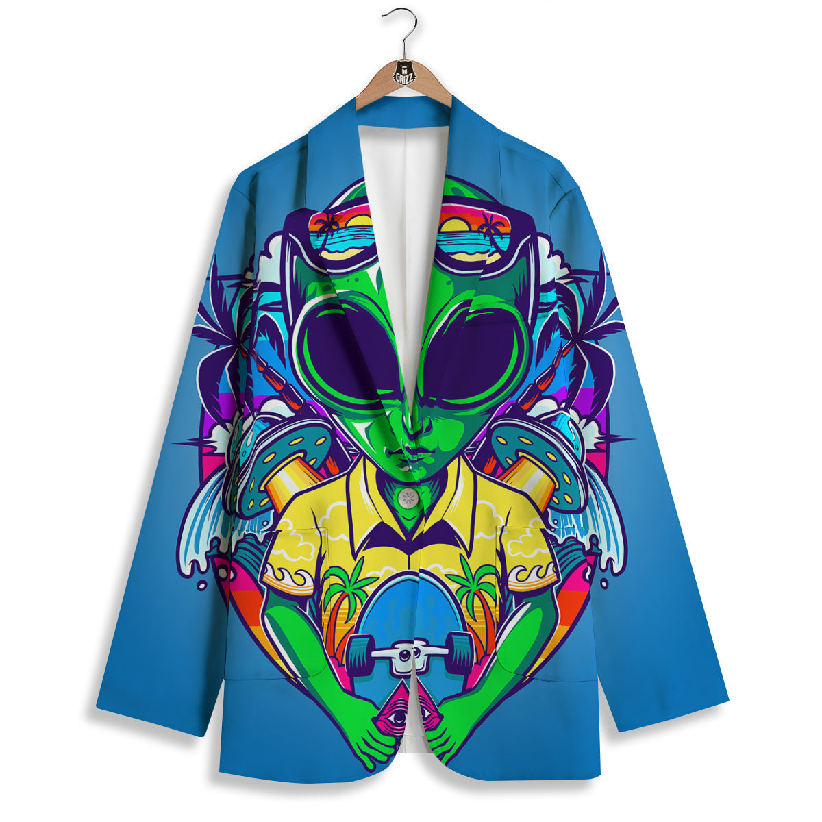 Alien Summer Beach Print Women's Blazer-grizzshop