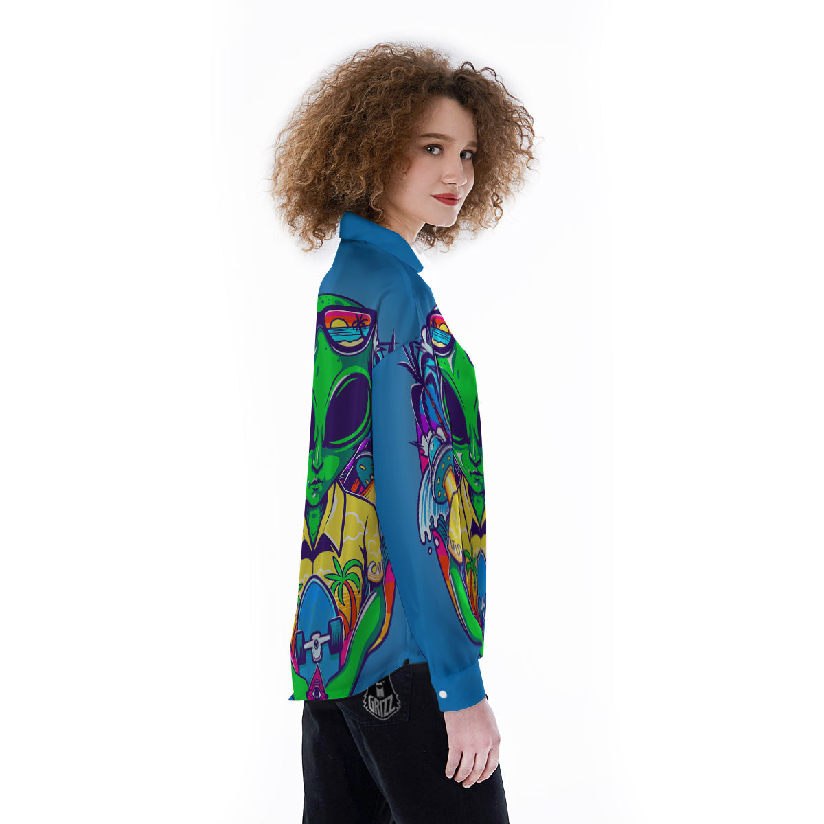 Alien Summer Beach Print Women's Long Sleeve Shirts-grizzshop