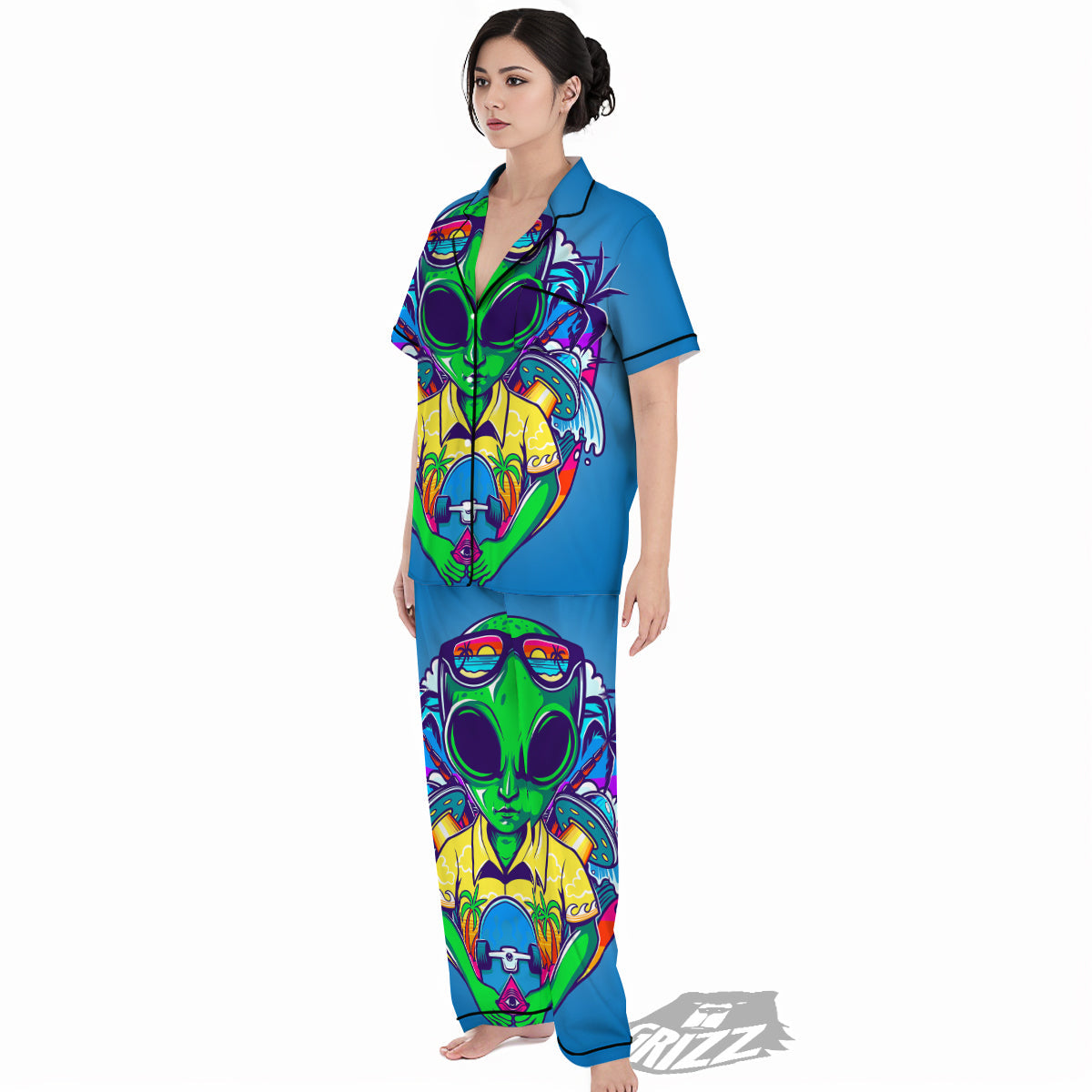 Alien Summer Beach Print Women's Pajamas Set-grizzshop