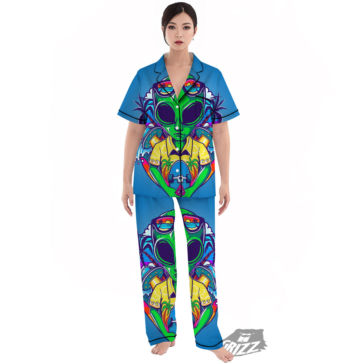 Alien Summer Beach Print Women's Pajamas Set-grizzshop