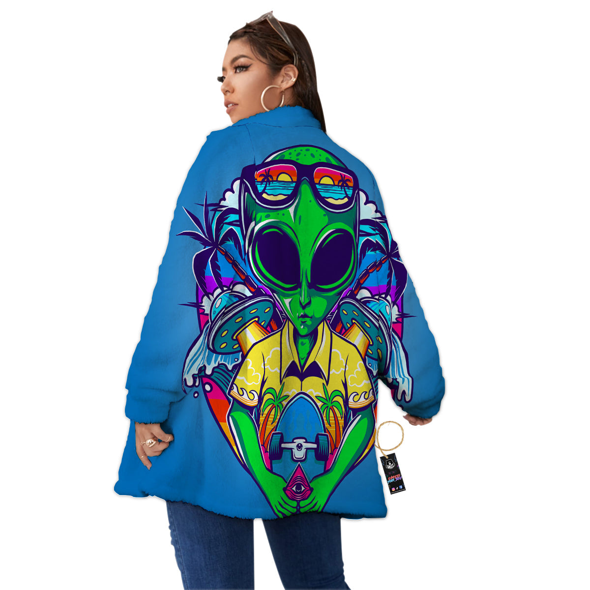 Alien Summer Beach Print Women's Sherpa Jacket-grizzshop