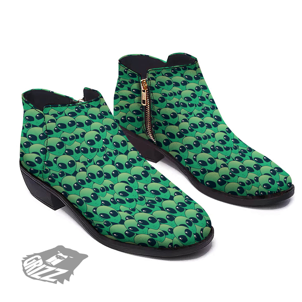 Alien UFO Green Cute Print Ankle Boots-grizzshop