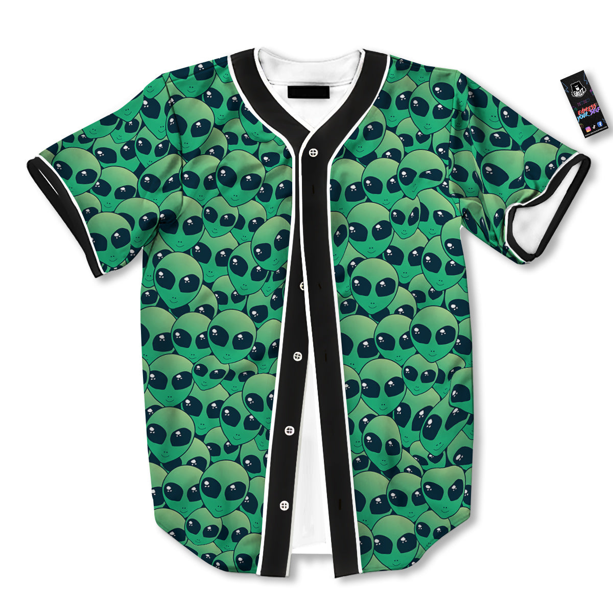 Alien UFO Green Cute Print Baseball Jersey-grizzshop