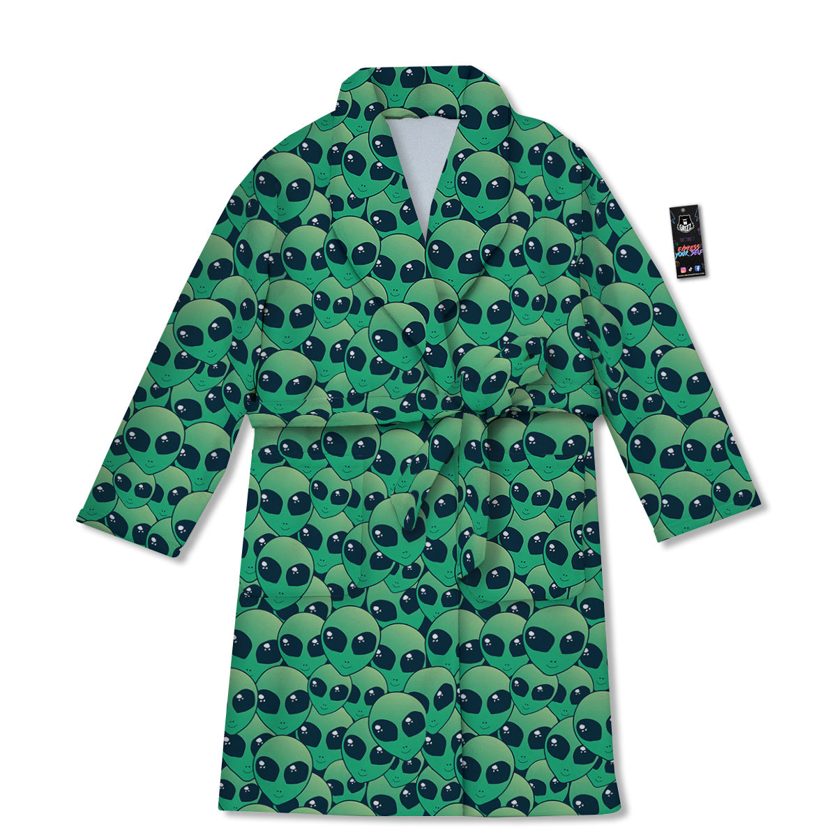 Alien UFO Green Cute Print Bathrobe-grizzshop