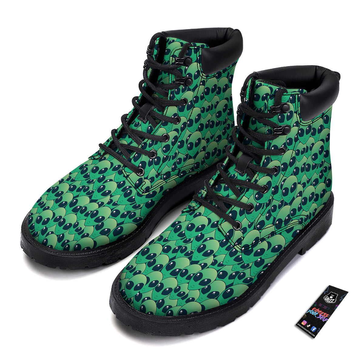 Alien UFO Green Cute Print Boots-grizzshop