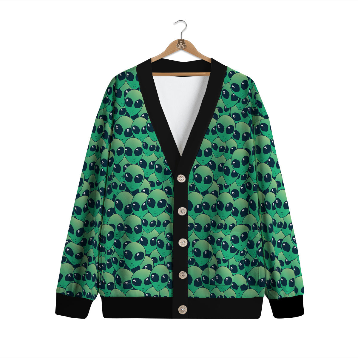 Alien UFO Green Cute Print Cardigan-grizzshop