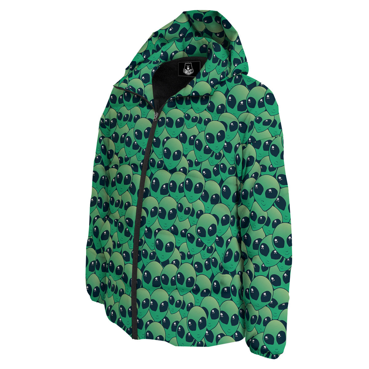 Alien UFO Green Cute Print Down Jacket-grizzshop