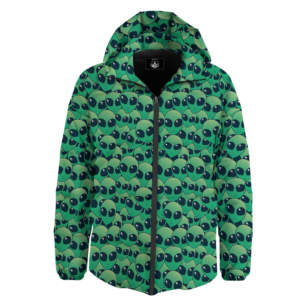 Alien UFO Green Cute Print Down Jacket-grizzshop