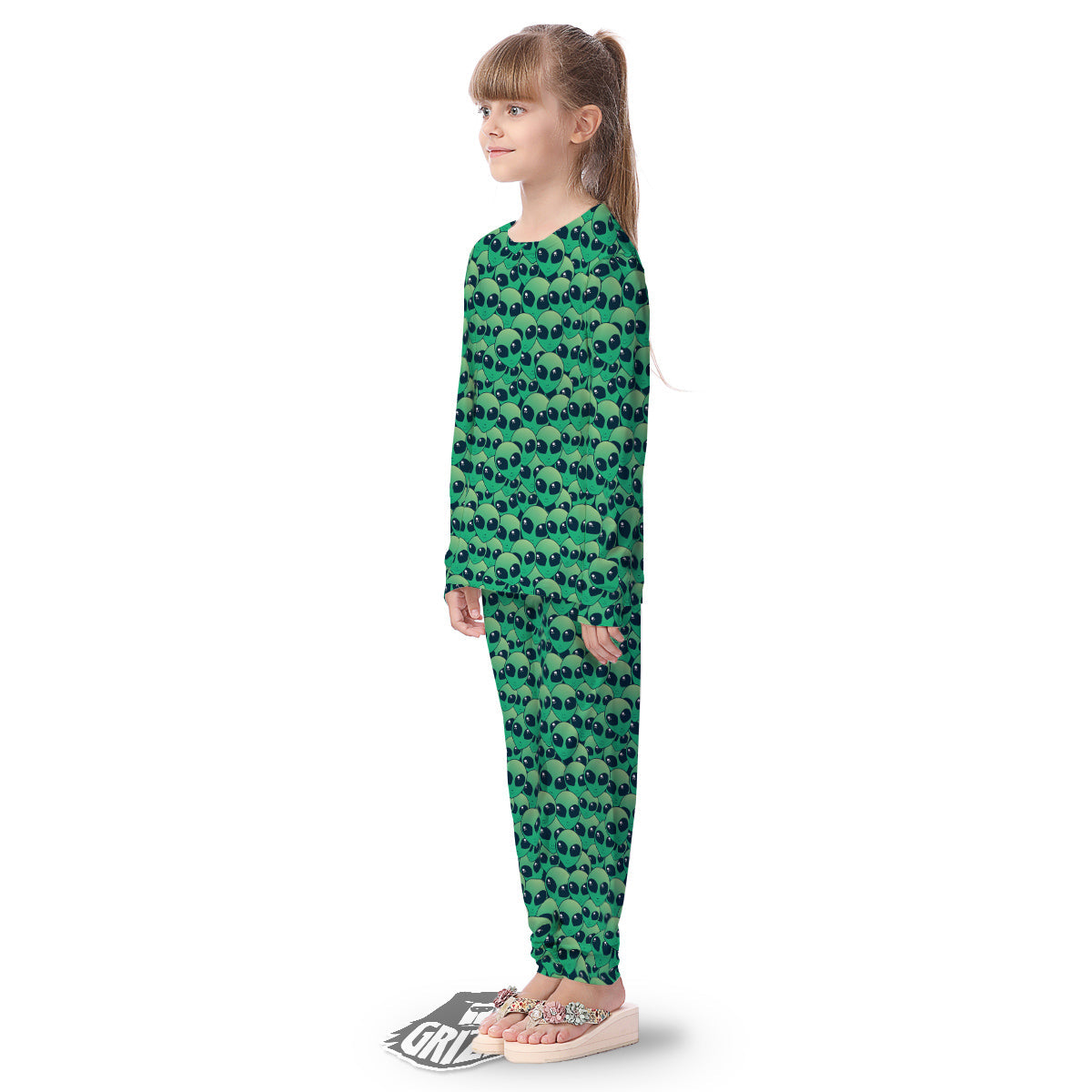 Alien UFO Green Cute Print Kid's Pajamas-grizzshop
