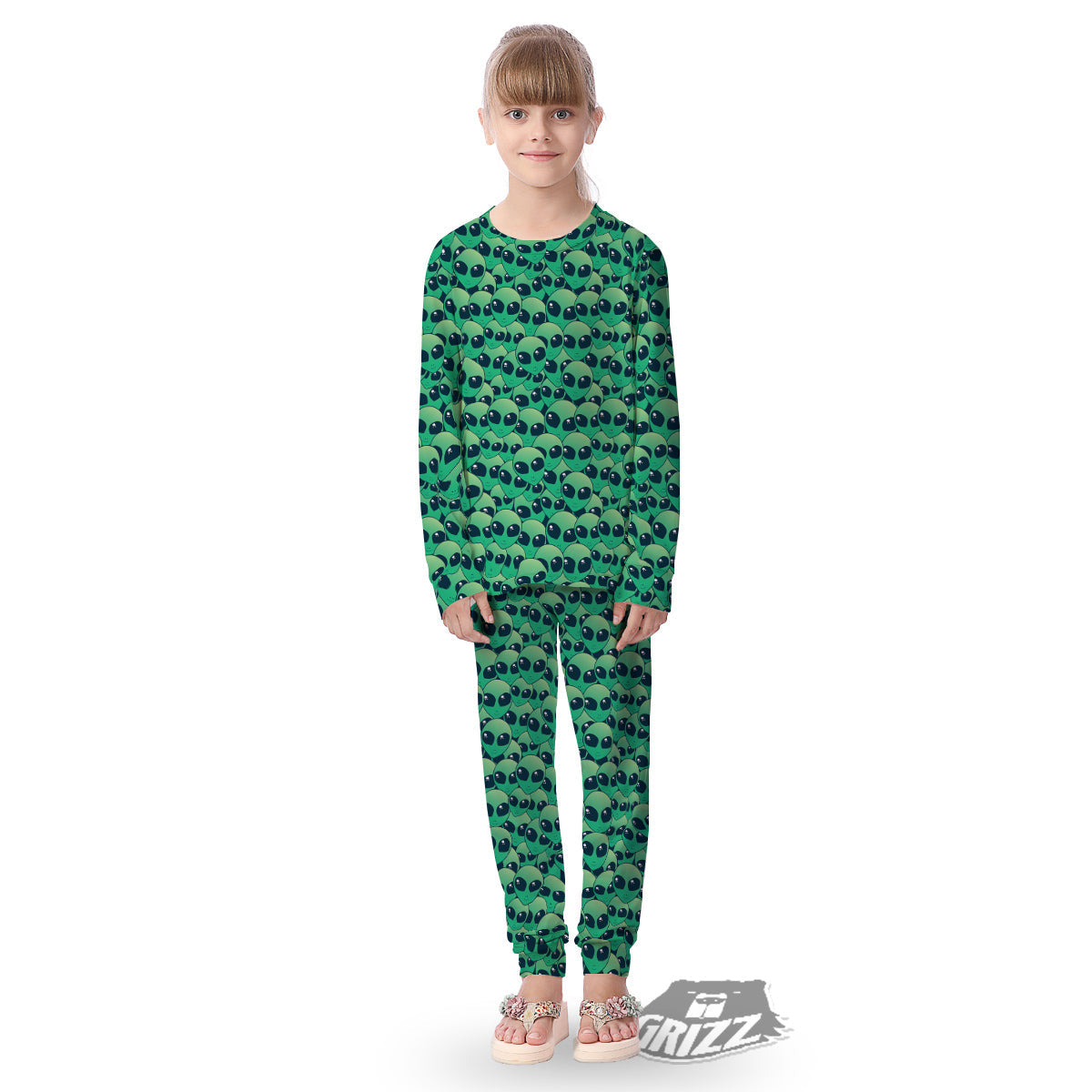 Alien UFO Green Cute Print Kid's Pajamas-grizzshop