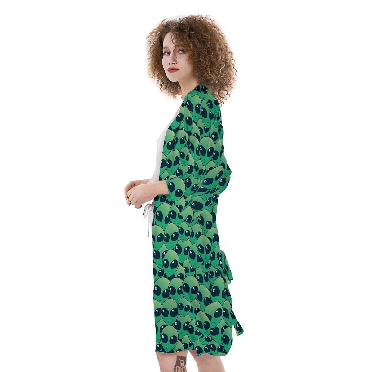 Alien UFO Green Cute Print Kimono-grizzshop
