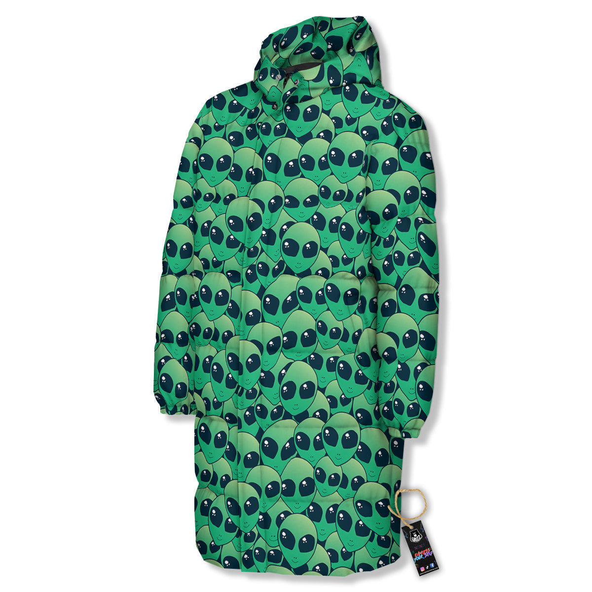 Alien UFO Green Cute Print Long Down Jacket-grizzshop