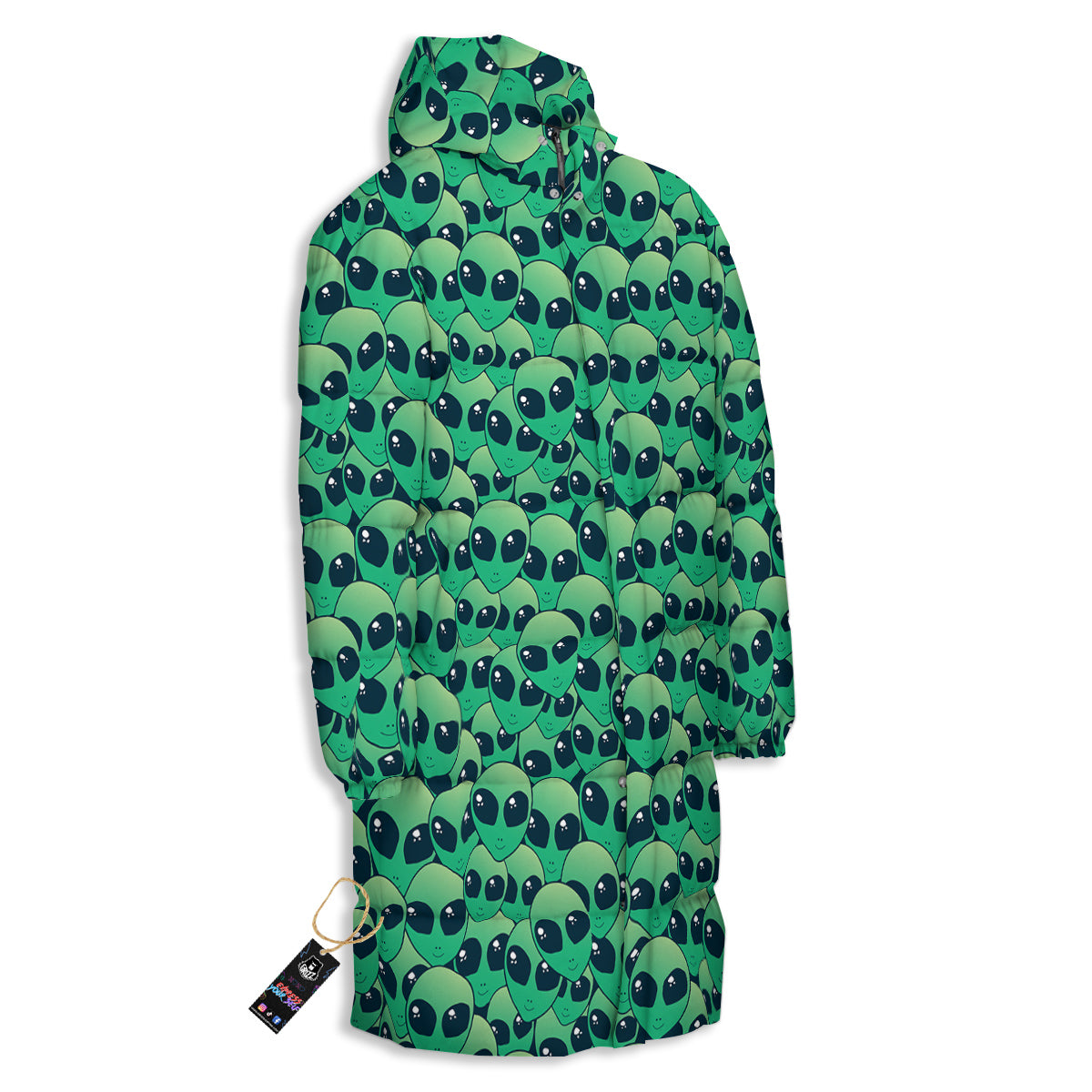 Alien UFO Green Cute Print Long Down Jacket-grizzshop