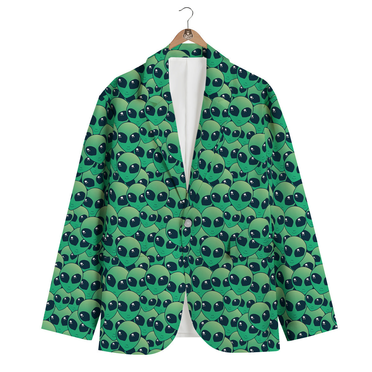 Alien UFO Green Cute Print Men's Blazer-grizzshop