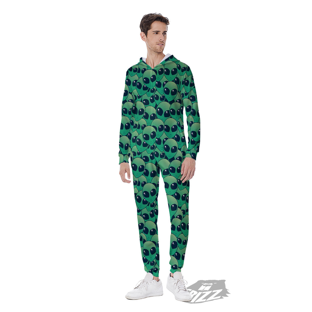 Alien UFO Green Cute Print Men's Jumpsuit-grizzshop