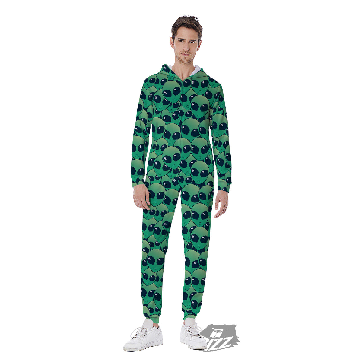 Alien UFO Green Cute Print Men's Jumpsuit-grizzshop