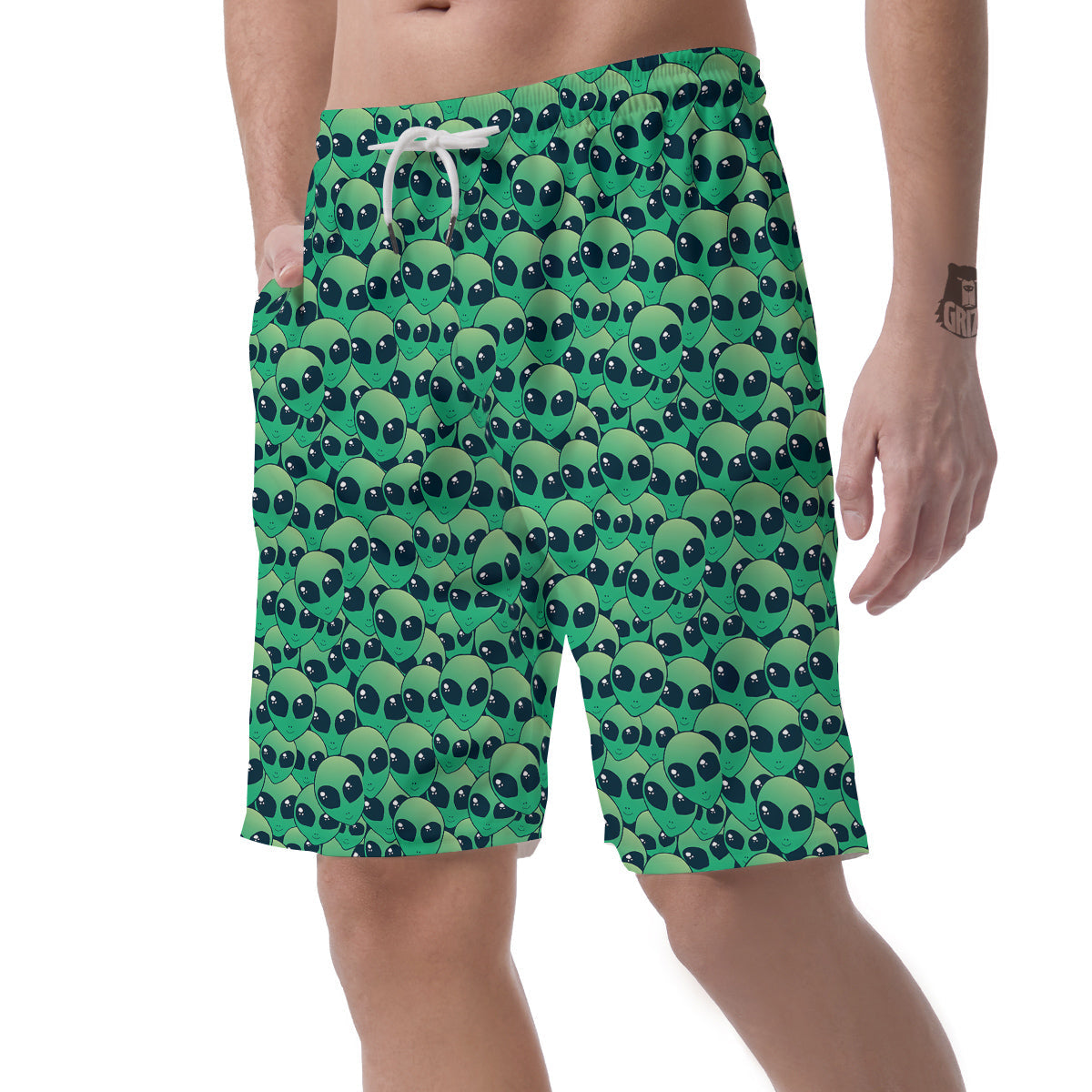 Alien UFO Green Cute Print Men's Shorts-grizzshop