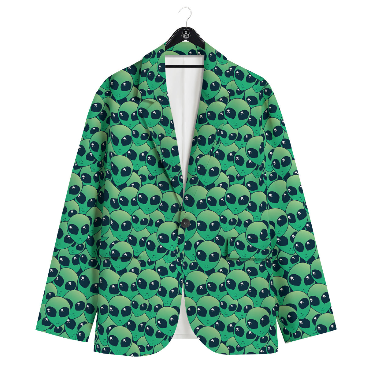 Alien UFO Green Cute Print Men's Sport Coat-grizzshop
