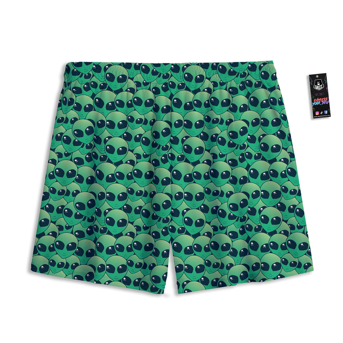 Alien UFO Green Cute Print Mesh Shorts
