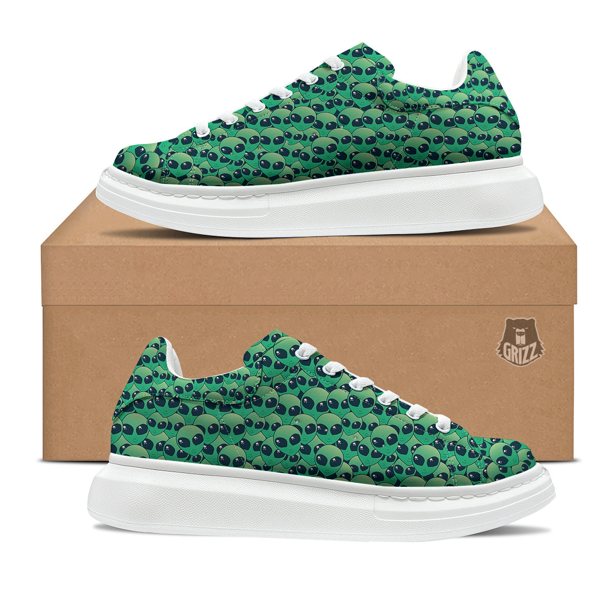 Alien UFO Green Cute Print Platform Shoes-grizzshop