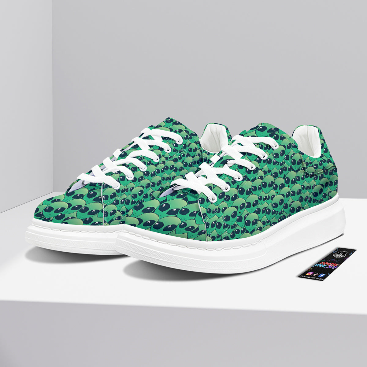 Alien UFO Green Cute Print Platform Shoes-grizzshop