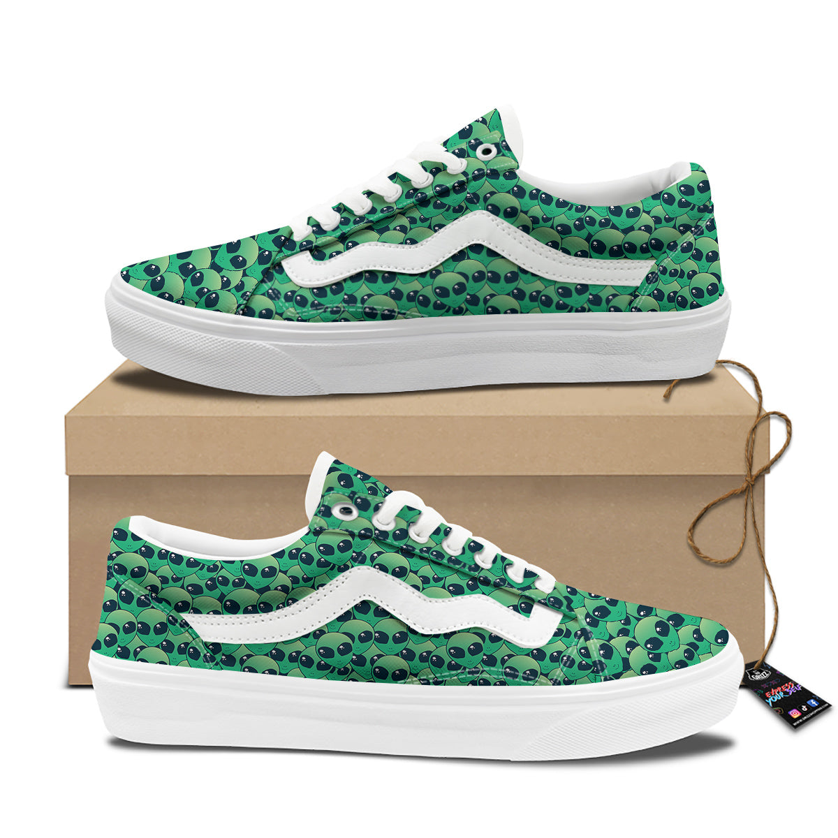 Alien UFO Green Cute Print Skate Shoes-grizzshop