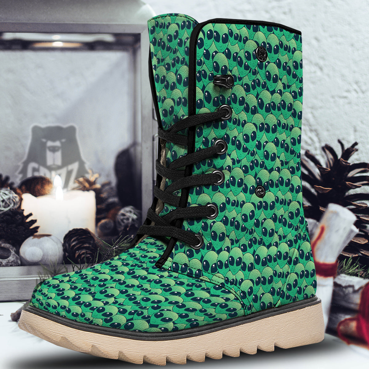 Alien UFO Green Cute Print Snow Boots-grizzshop