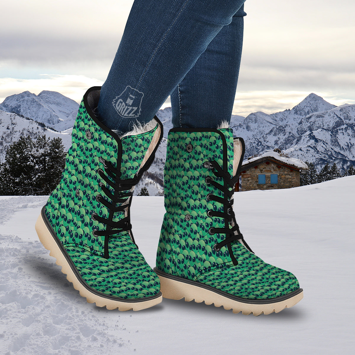 Alien UFO Green Cute Print Snow Boots-grizzshop