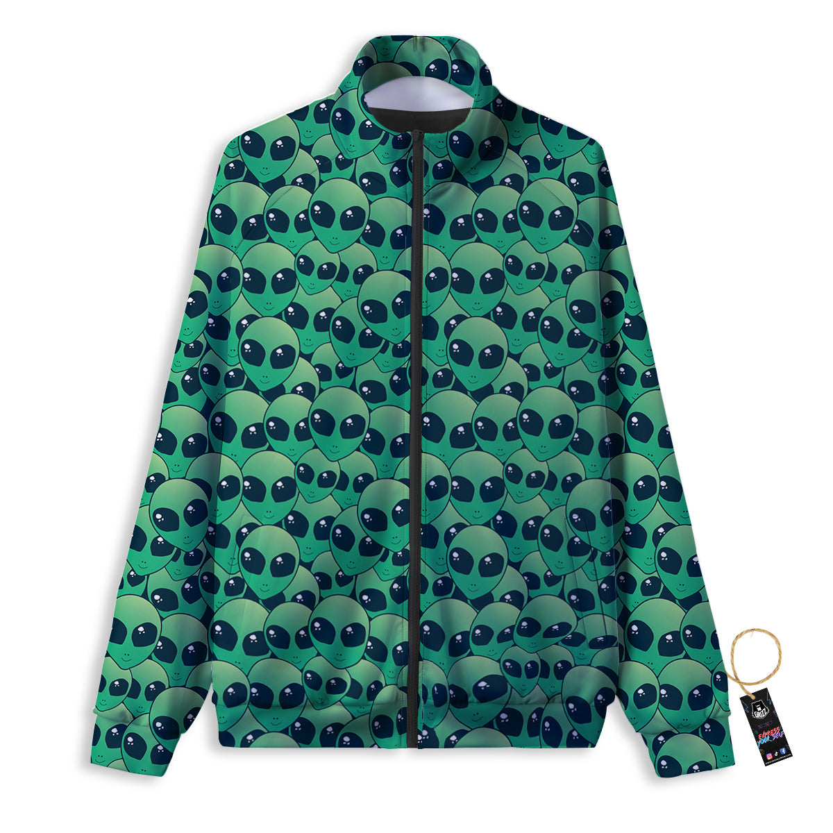 Alien UFO Green Cute Print Track Jacket-grizzshop