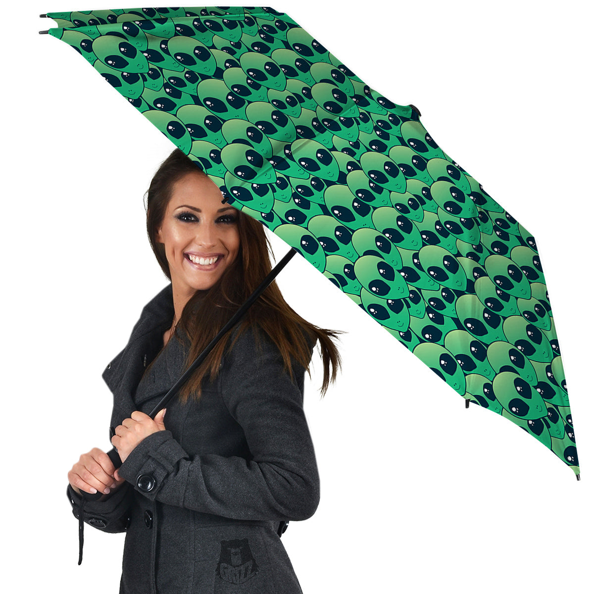 Alien UFO Green Cute Print Umbrella-grizzshop